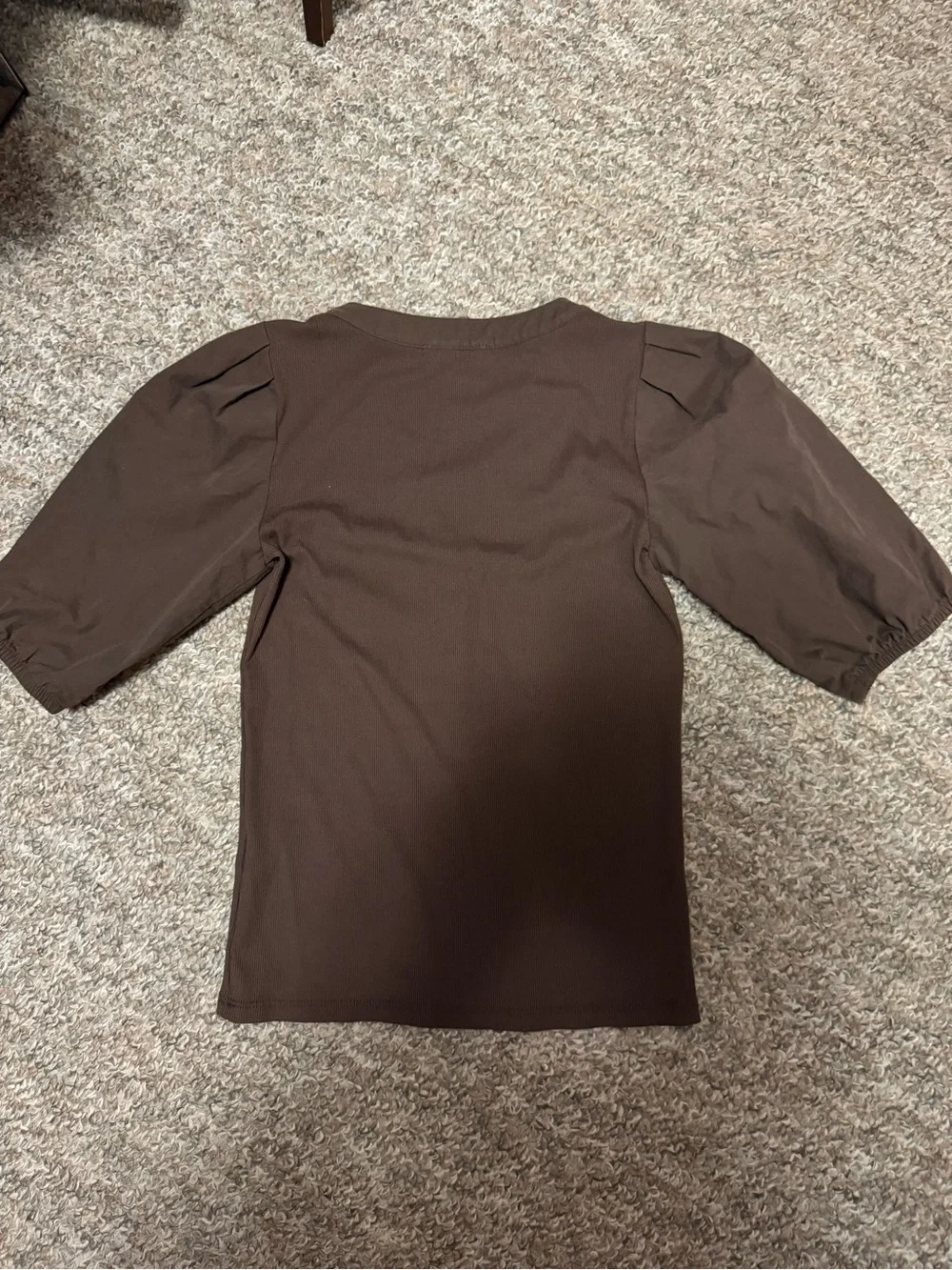 Madewell Chocolate Brown Henley Puff Sleeve Top